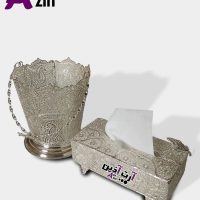 جا دستمال کاغذی و سطل عروس نقره ملیله کاری اصفهان