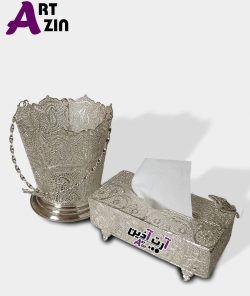 جا دستمال کاغذی و سطل عروس نقره ملیله کاری اصفهان